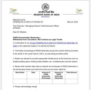 RBI Statement Rs. 2000 notes